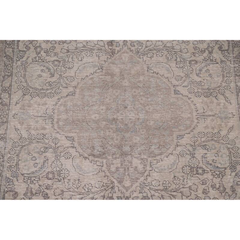 Hand Knotted Oriental 100% Wool Carpet Traditional Floral Beige & Ivories Tabriz Area Rug - 9' 3'' X 6' 4''