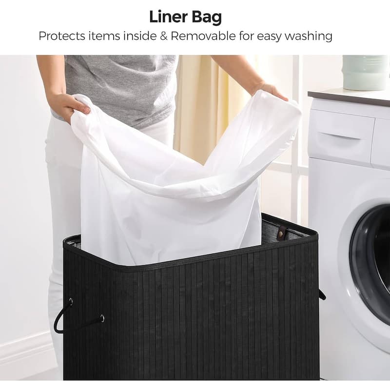 Black Wicker Laundry Hamper with Lid and Handles 26-Gallon Basket with Removable Liner Bag - 20.5"L x 12.7"W x 24"H