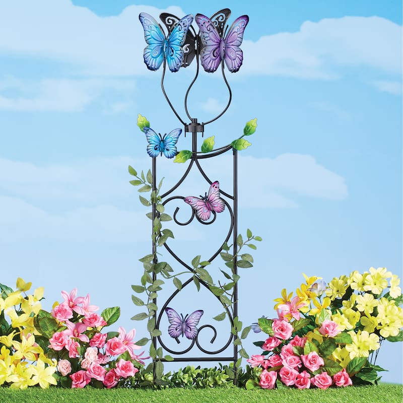Spinning Butterflies Metal Trellis Outdoor Garden Stake - 10.25 x 36.5 x 7.5 - Black - Metal