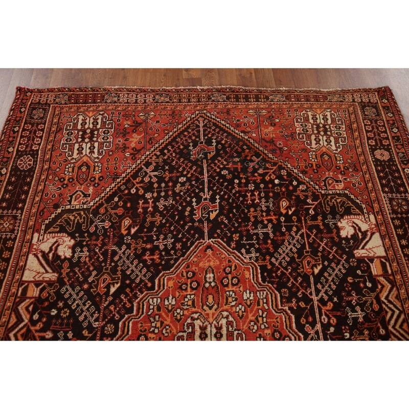 Black Tribal Shiraz Persian Vintage Area Rug Handmade Wool Carpet - 5'4"x 8'0"