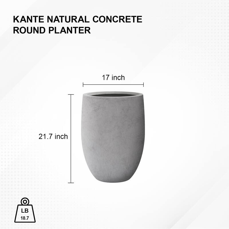 Kante Lightweight Concrete Outdoor Round Tall Planter, 21.7 Inch Tall