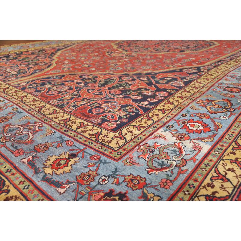 Hand Knotted Oriental 100% Wool Carpet Traditional Floral Red Bidjar Area Rug - 18' 11'' X 11' 7''
