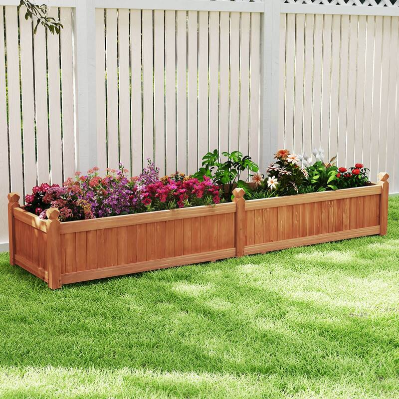 Costway Wooden Raised Garden Bed Outdoor Rectangular Planter Box with - See Details