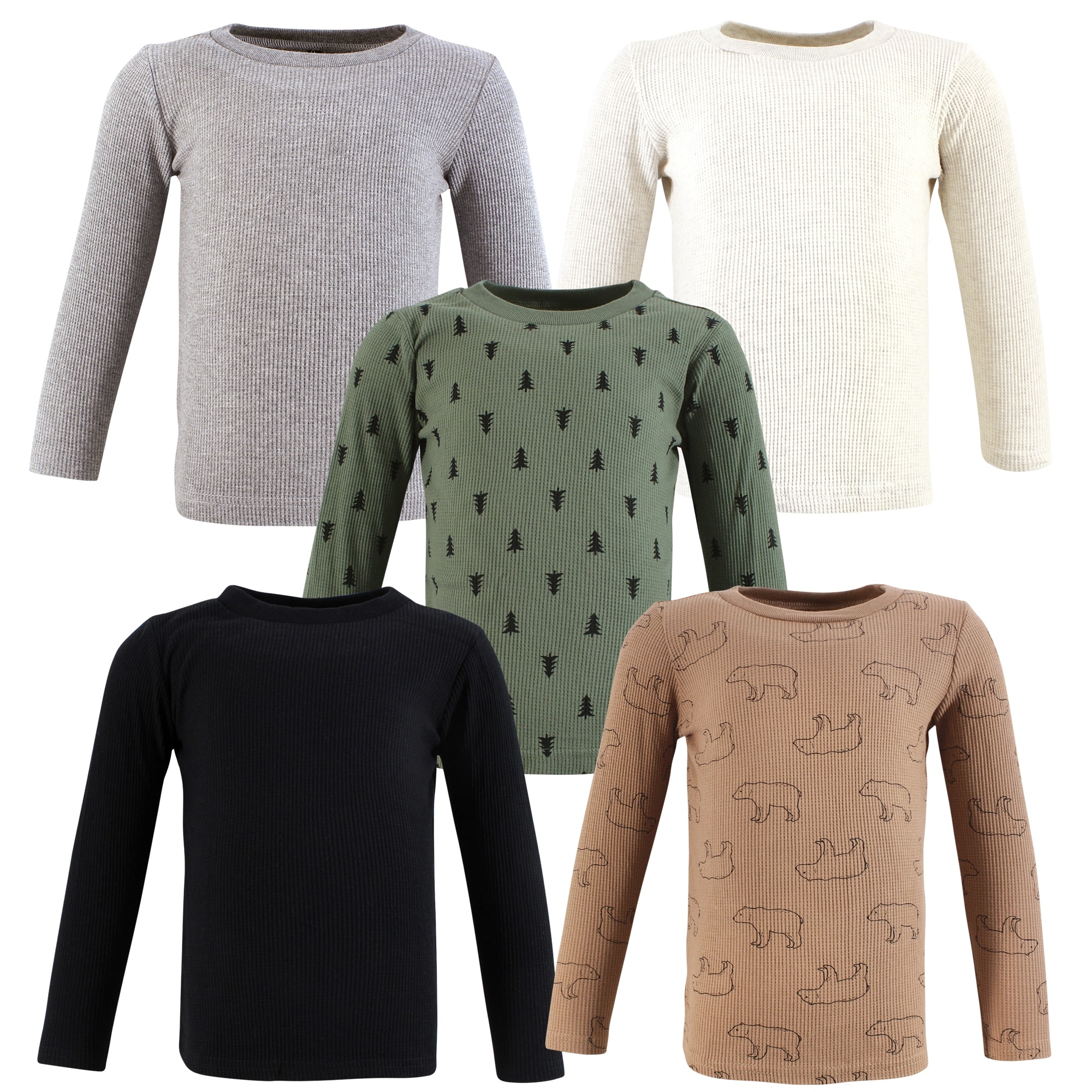 Hudson Baby Infant Boy Thermal Long Sleeve Tees 5pk, Bear Tree