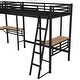 preview thumbnail 10 of 9, Black Twin Size Double Loft Bed with 2 Built-in Desks, Metal Loft Bed Frame with Safety Guardrails, Space-Saving Noise Free