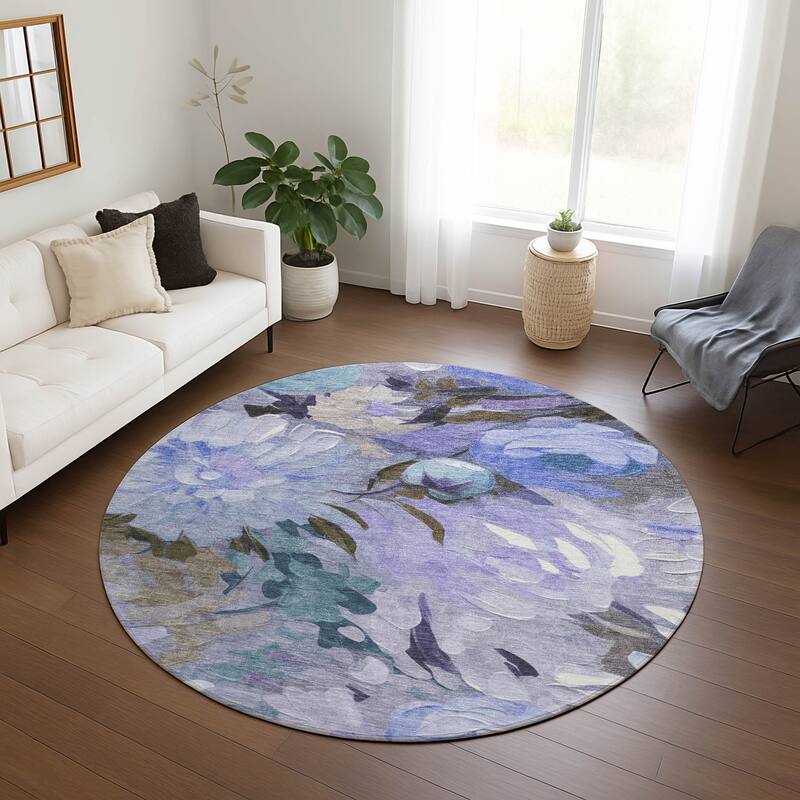 Machine Washable Indoor/ Outdoor Watercolor Floral Chantille Rug