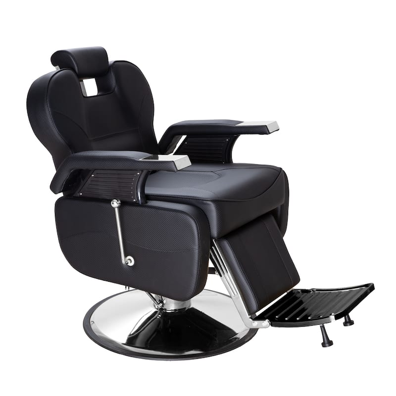Upgrated Hydraulic Reclining Barber Chair Salon Chairs for Hair Stylist - Black/Silver