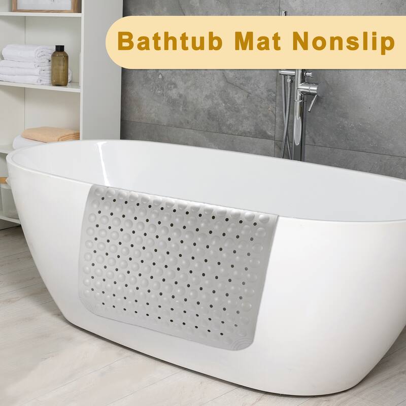 Nonslip Bathtub Mat, Bathtub Shower Mat, Bath Mat with Drain Hole and Suction Cups, 34.65"x23.23", Khaki