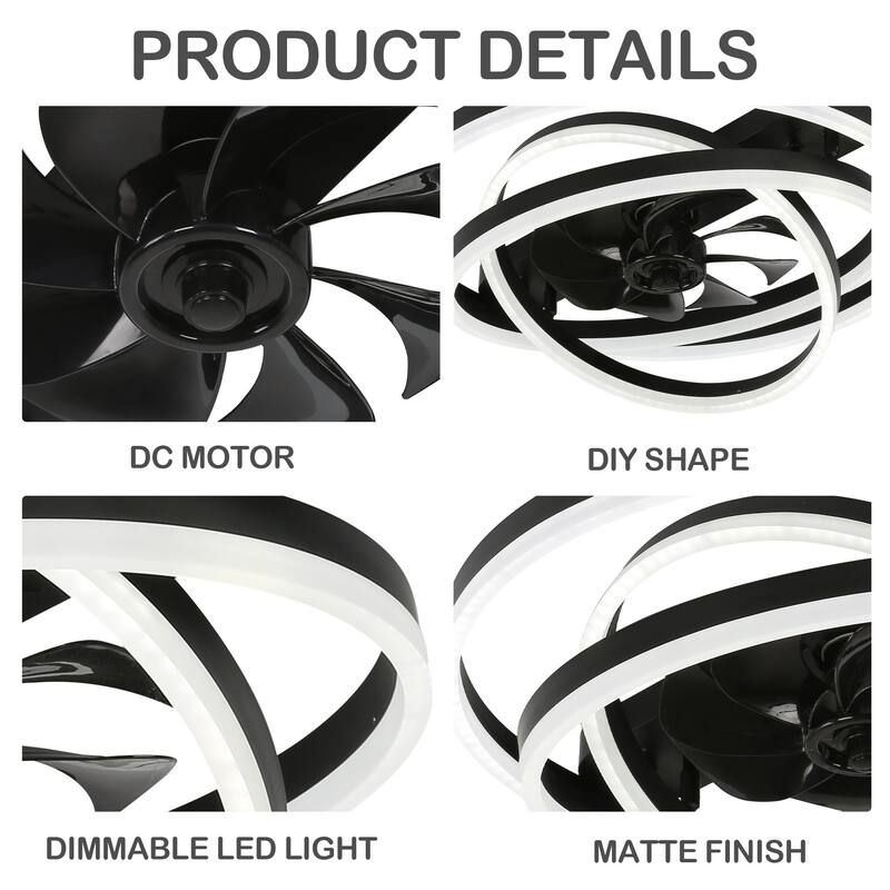 24" Adjustable Light Kit Flush Mount Ceiling Fan, 3 Color Tone CCT dimmable 6 Fan Speed, Remote & App Control for Bedroom