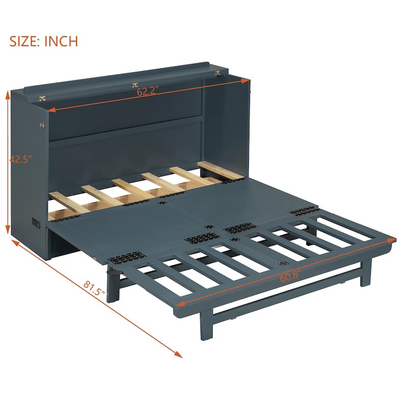 Murphy Bed with Large Drawer, USB Ports and Outlets