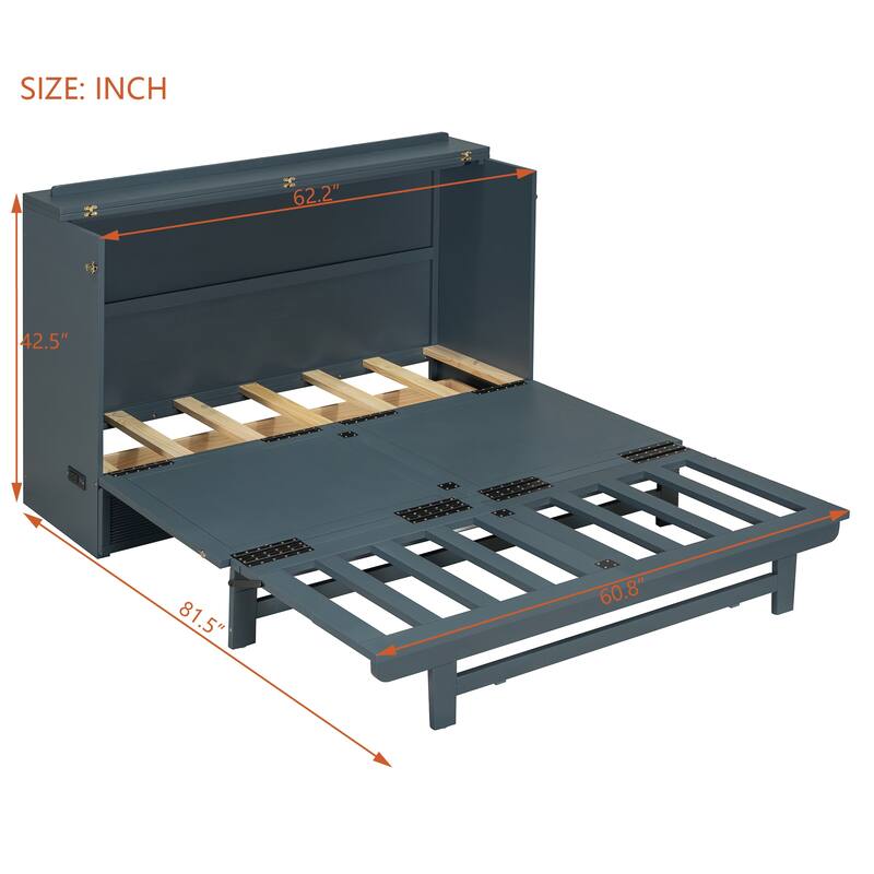 Queen Murphy Bed with Storage Cabinet, USB Ports & Outlets