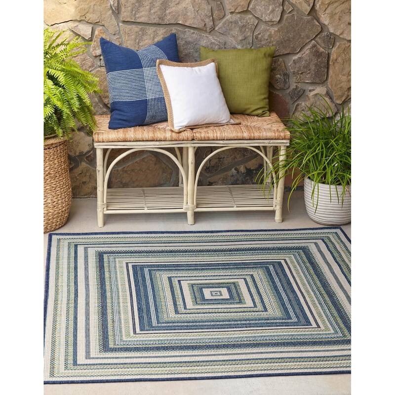 Outdoor Atelier Collection Area Rug - Blue - 5'3" Square