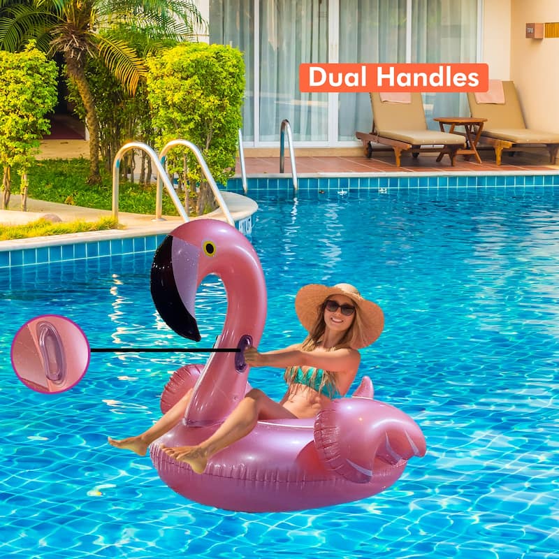 Dimple Giant Inflatable Luxurious Flamingo Pool Float Toy, Fun Beach Floaties, Swim Party Toys for Adults & Kids (Rose Gold)