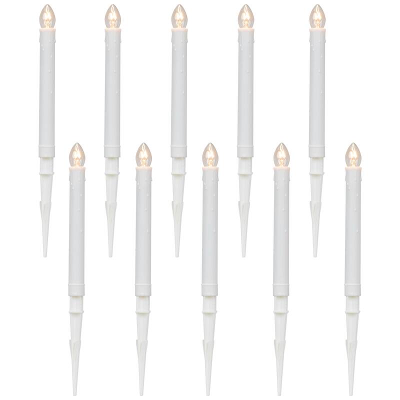 10-Count White C7 Candle Pathway Markers Christmas Lights, White Wire
