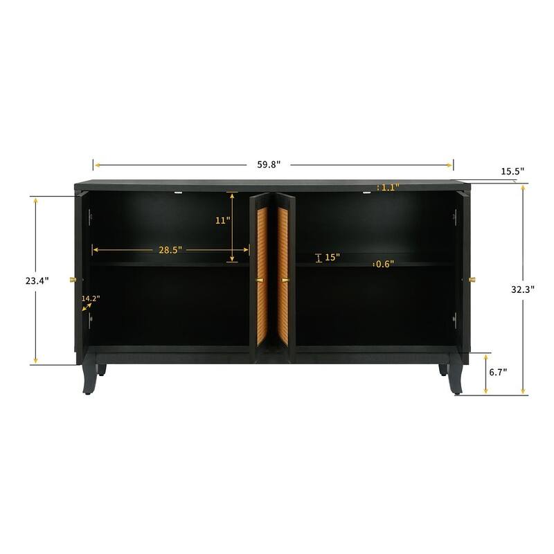Modern Handcrafted Rattan Dressers Chest with 4 Rattan Doors for Bedroom