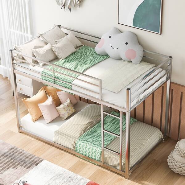 slide 2 of 11, Twin Metal Bunk Bed - Low Design with Ladder Silver