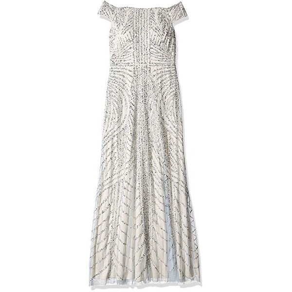 adrianna papell off the shoulder beaded gown