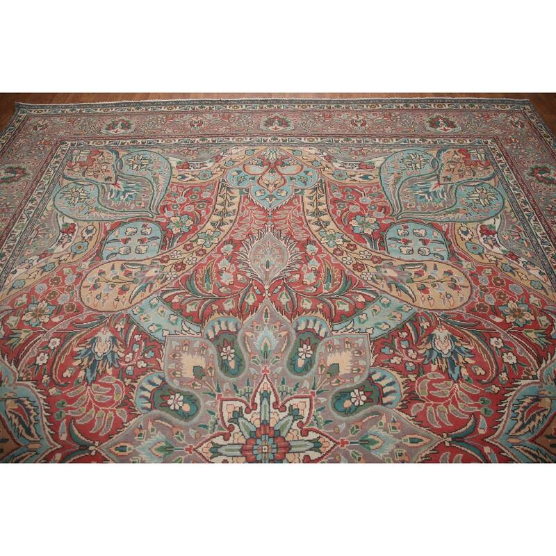 Hand Knotted Oriental 100% Wool Carpet Traditional Floral Red Tabriz Area Rug - 12' 8'' X 9' 8''