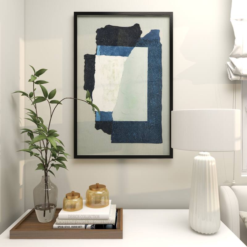 Linen Fabric Abstract Layered 3D Textured Framed Wall Art with Gray Backing - Blue or Yellow - Roche River Decor