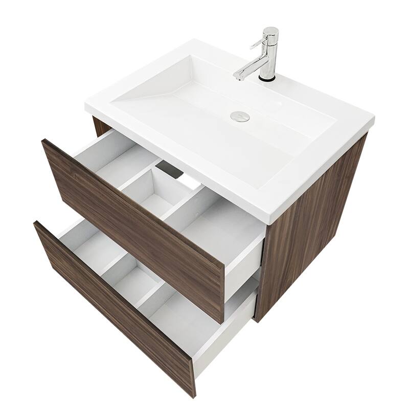 24"/30" Air Wall Mount Floating Bathroom Vanity in Dark Ebony with White Cultured Marble Top