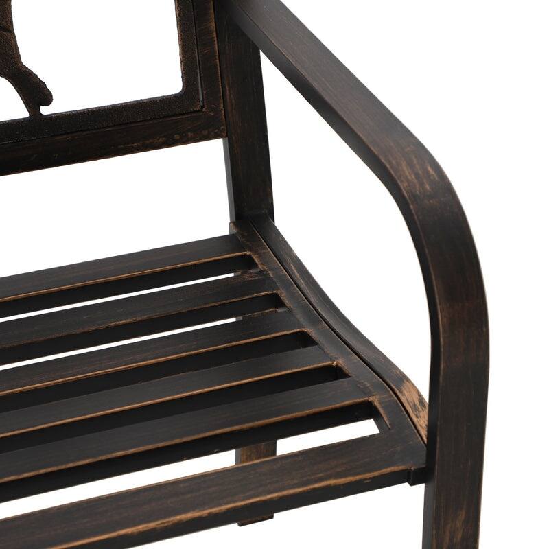 MAISON ARTS Garden Bench Bronze Cast Iron Steel Frame 50 Inch Adorable Birds Pattern