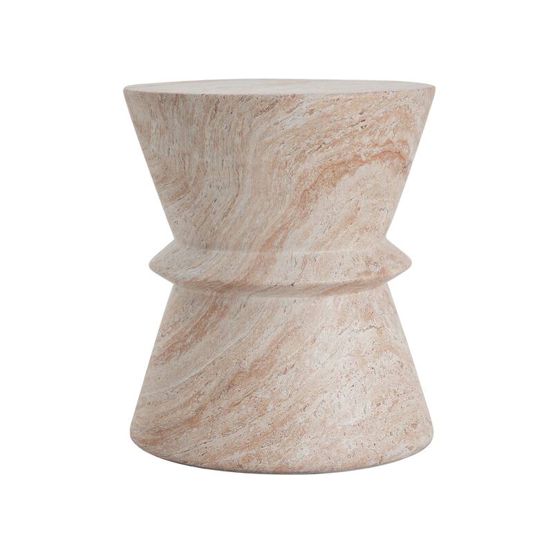 Outdoor Indoor Lightweight Concrete Side Table, Travertine Finish - 19.27