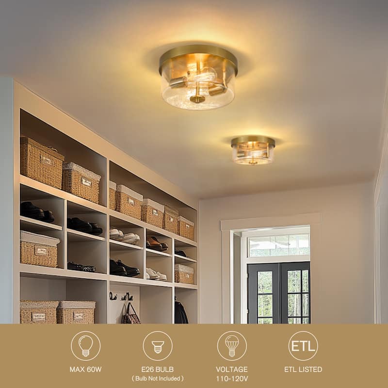 2-Light Flush Mount Ceiling Light - 10.63"L x10.63"W x5.51"H