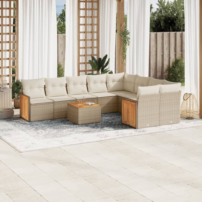 vidaXL Patio Sofa Set with Cushions Outdoor Conversation Furniture Poly Rattan - Beige and Cream-With table - 21.7 x 21.7 x 14.6