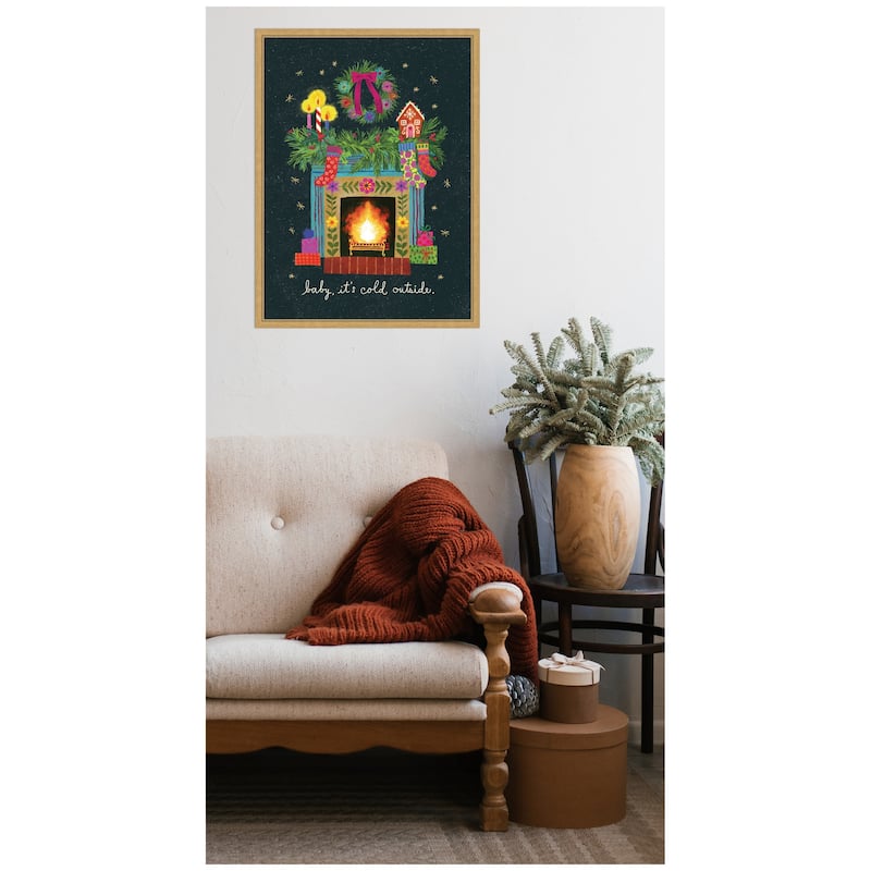 Kate and Laurel Sylvie Framed Canvas Christmas Fireplace by Shannon Snow