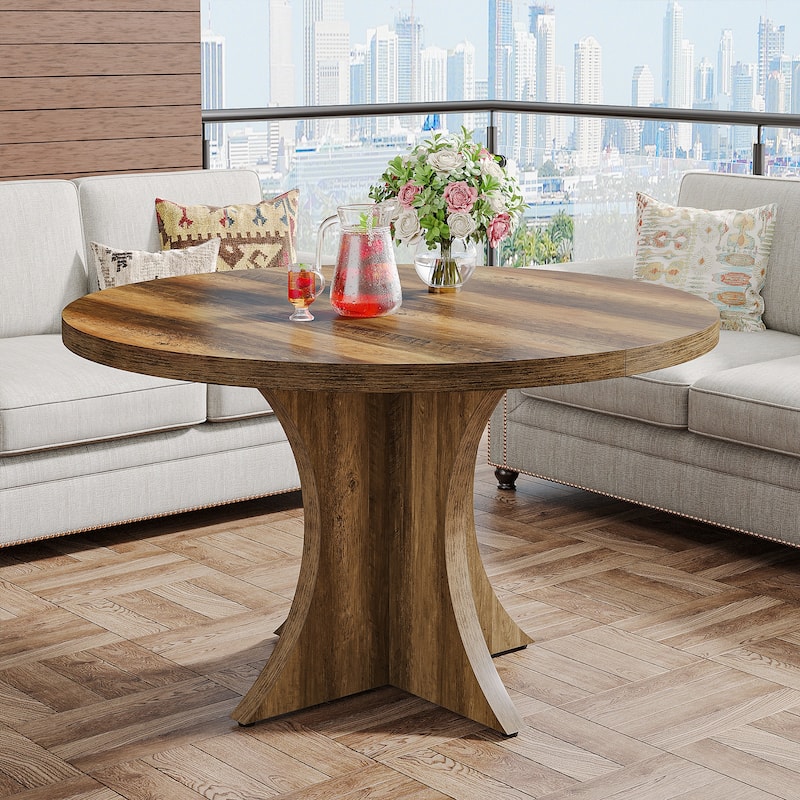 47-Inch Round Dining Table for 4-6 People, Farmhouse Wood Kitchen Table - 47.24"D x 47.24"W x 29.92"H