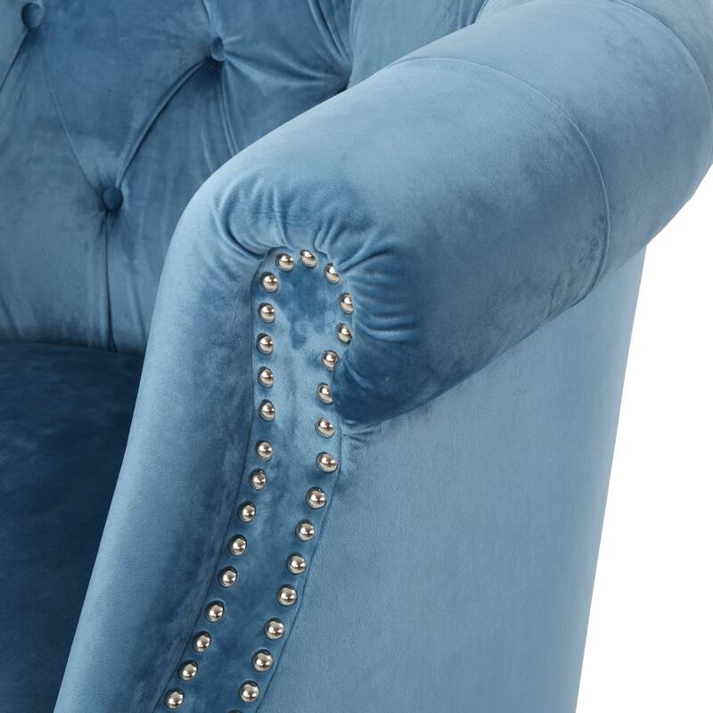 Roomfitters Tufted Upholstered Club Chair, Elegant Rolled-Arm Accent Armchair with Nailhead Trim for Living Spaces