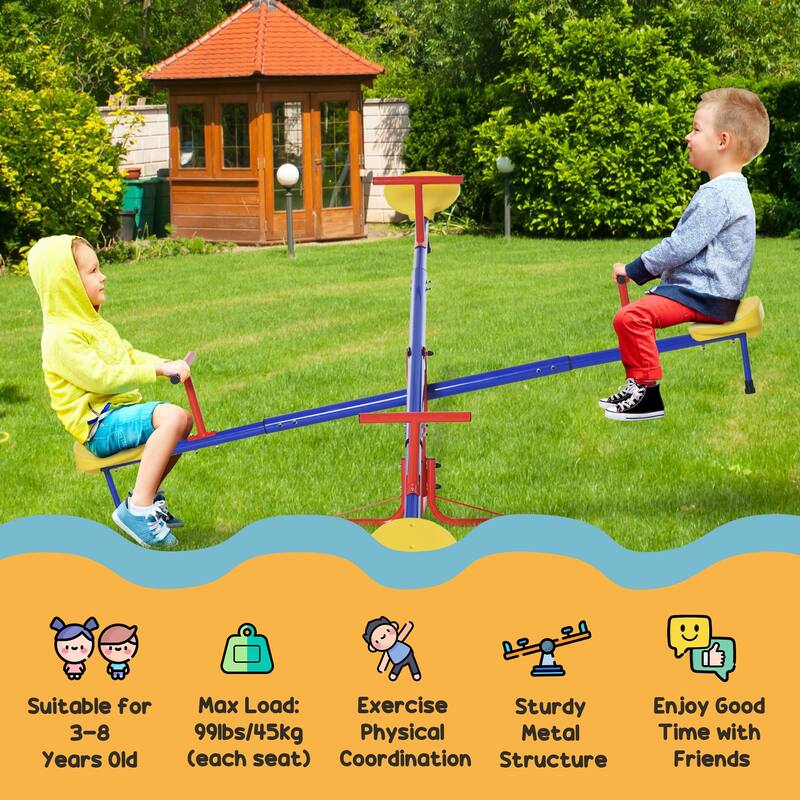 Kids Seesaw Swivel Teeter Totter with 360° Spinning, 4 Seater Seesaw Outdoor Playground Equipment for Backyard - Multicolor