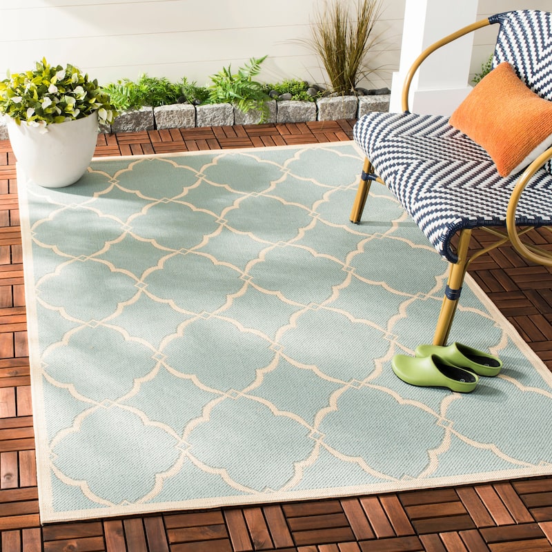 SAFAVIEH Beach House Caetana Indoor /Outdoor Waterproof Patio Backyard Rug - 2'2" x 4' - Aqua/Cream