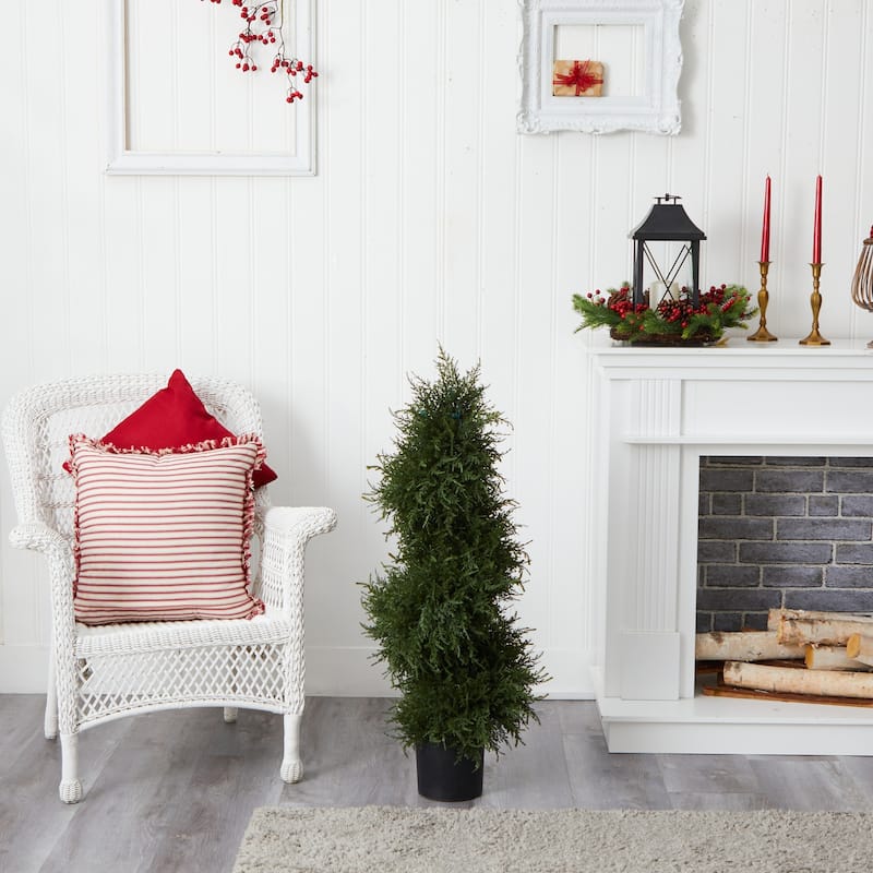 Spiral Topiary with Lights - 43" Holiday Decor, Lush Green Cascade, Indoor Plant, Festive Home Accent - 3.58ft.