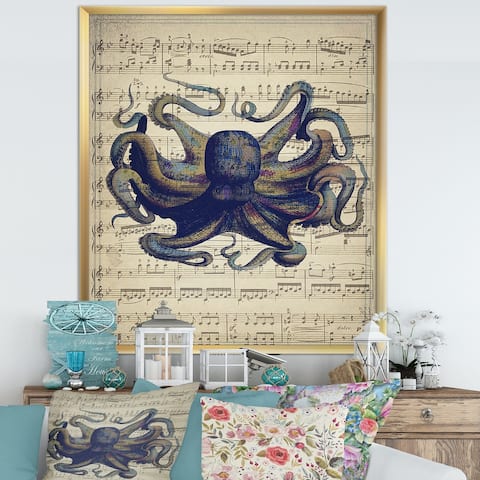 Designart 'Octopus Music Score I' Nautical & Coastal Framed Art Print