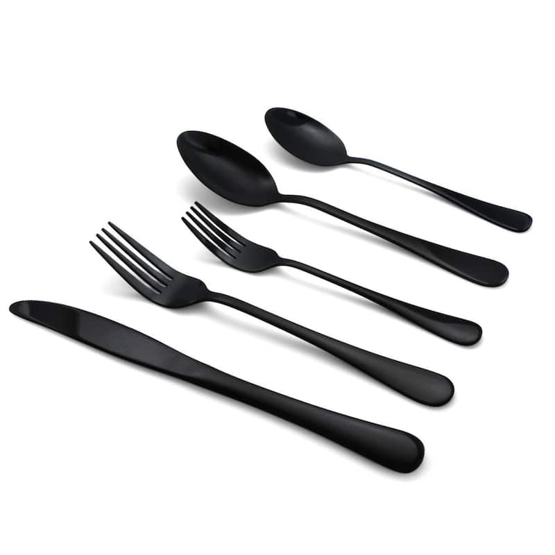 Elyon Luly Matte Colored Stainless Steel Flatware Set 20, 40, 60 Pieces - Black - Service for 8