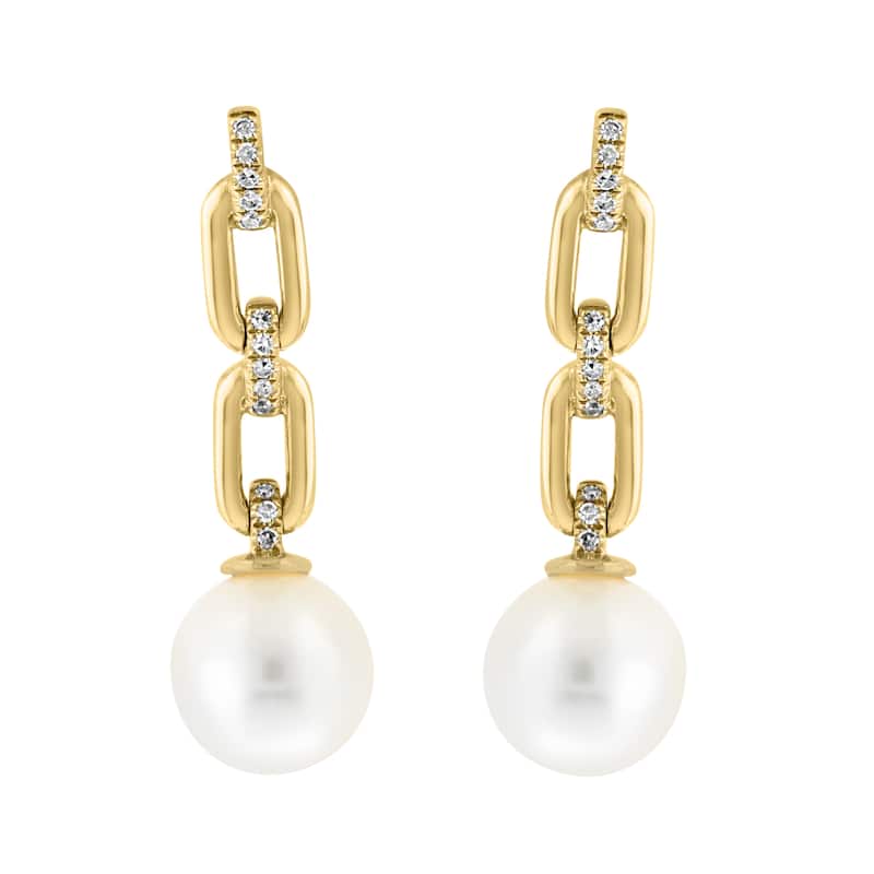 EFFY 14K Yellow Gold Diamond and Freshwater Pearl Earrings