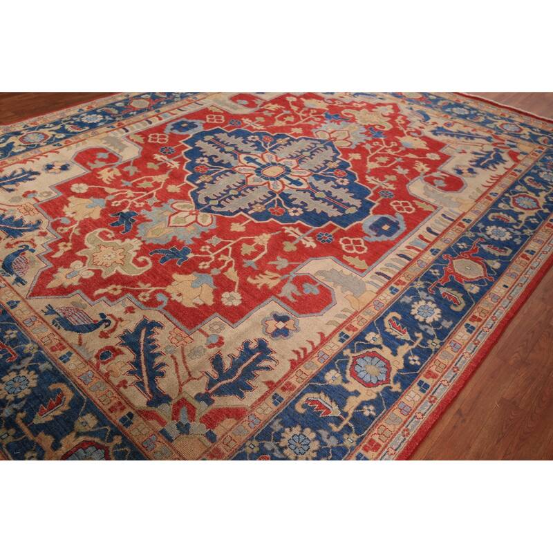 Heriz Serapi Vegetable Dye Area Rug Handmade Wool Carpet - 9'1" x 12'0"