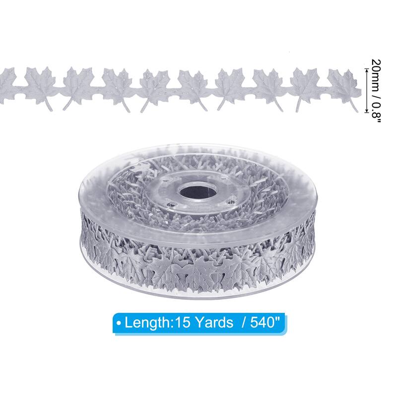 15 Yards Maple Leaf Ribbon, Leaves Trim Rope Artificial Leaf String - Silver