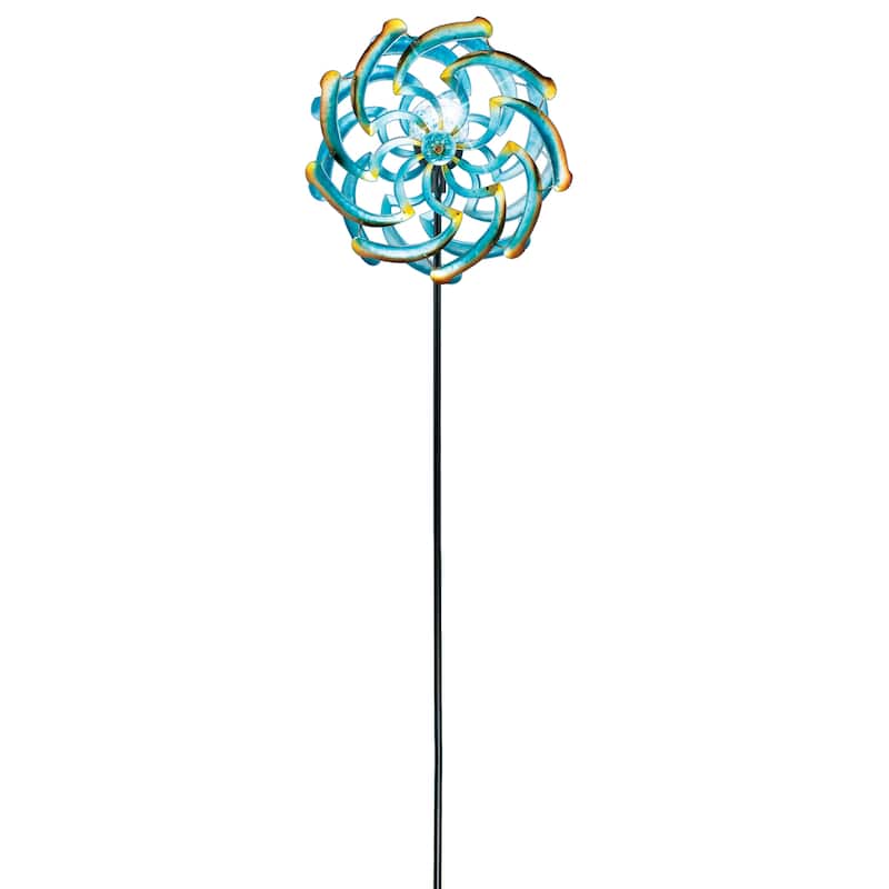 Double Solar Powered Wind Spinner Garden Stake - 55 x 7.5 x 14