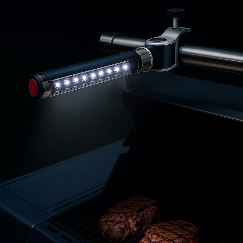 LIGHTACCENTS Barbecue Grill Light, Battery Operated LED BBQ Grill Light, Aluminum Clamp, Adjustable 180 Degrees, 10 LED