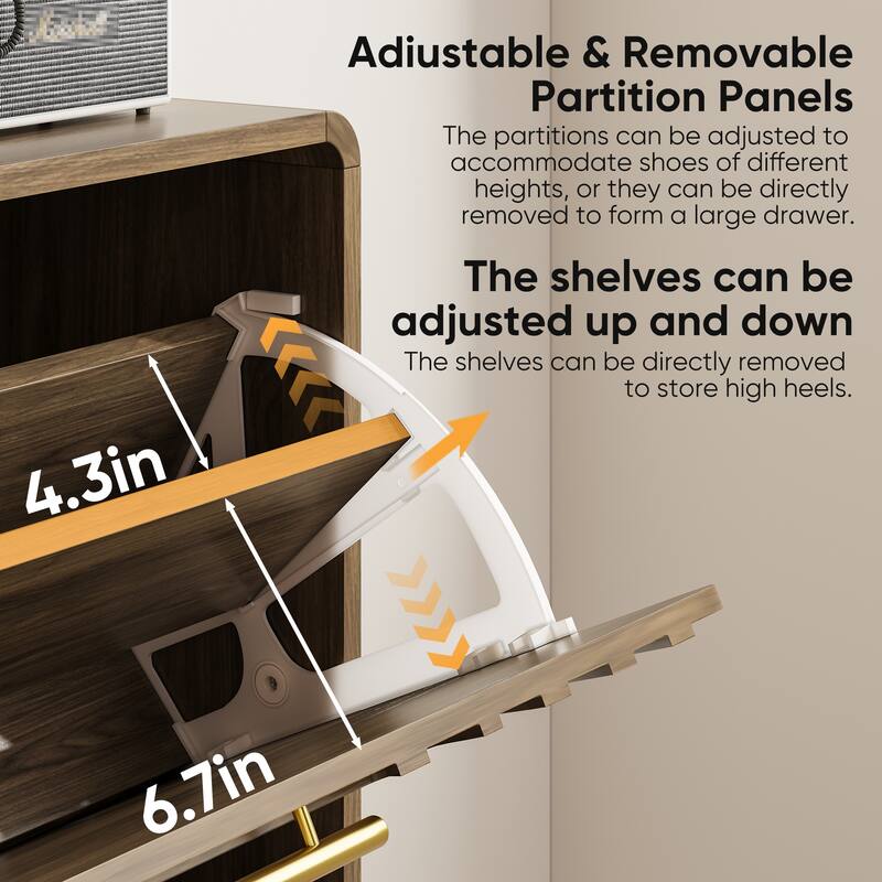 31.5" Walnut Mid-Century Modern Freestanding Shoe Cabinet