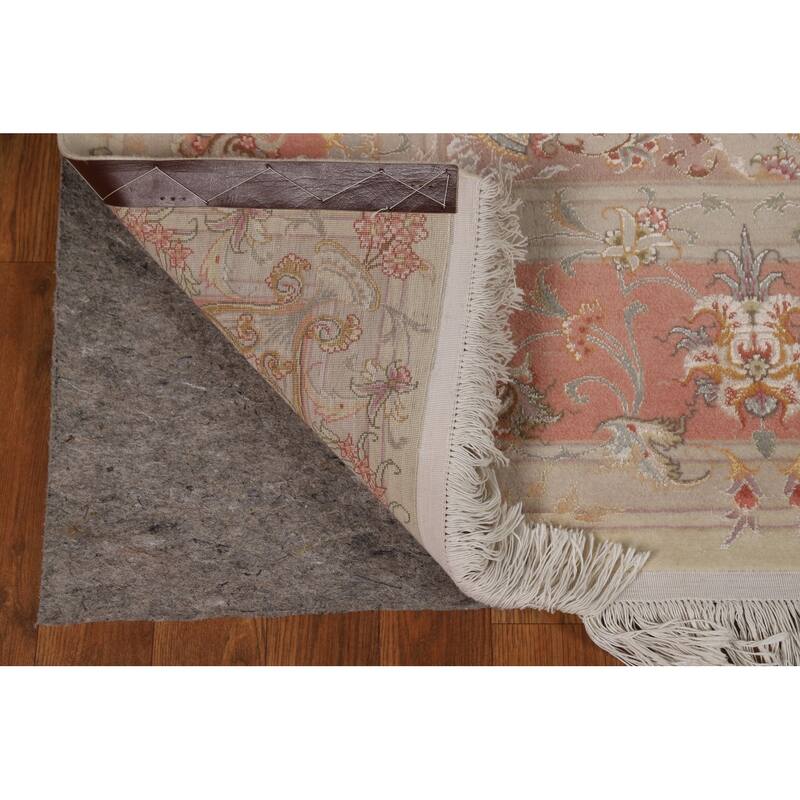 Wool & Silk Tabriz Persian Area Rug Hand-Knotted Floral Carpet - 6'6"x 9'8"