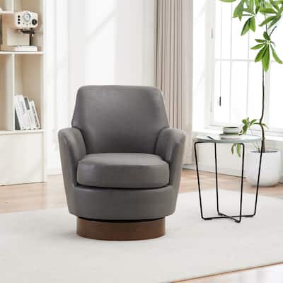 PU Leather Swivel Barrel Chair with Stainless Steel Base