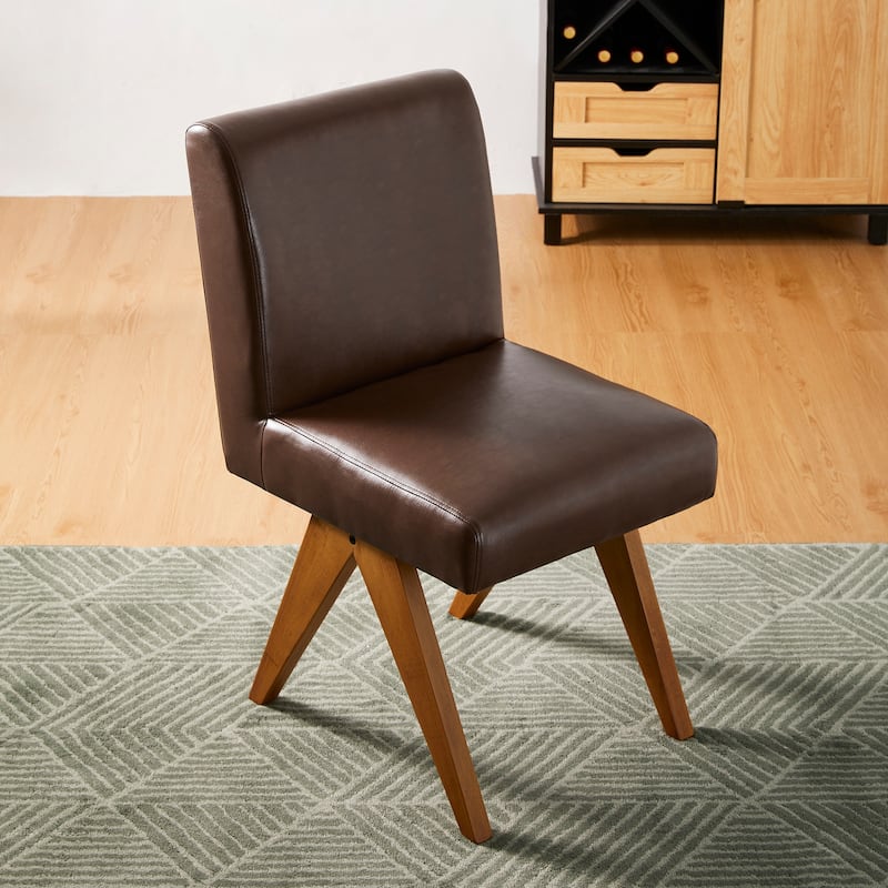 Glitzhome Set of 4 Faux Leather Upholstered Side Dining Chairs with V-shaped Wood Legs
