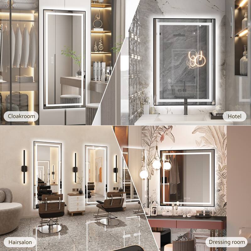 QuivaraView Aluminum front light and backlit LED lighted Framed Tempered Glass Bathroom Vanity Wall Mounted Mirror