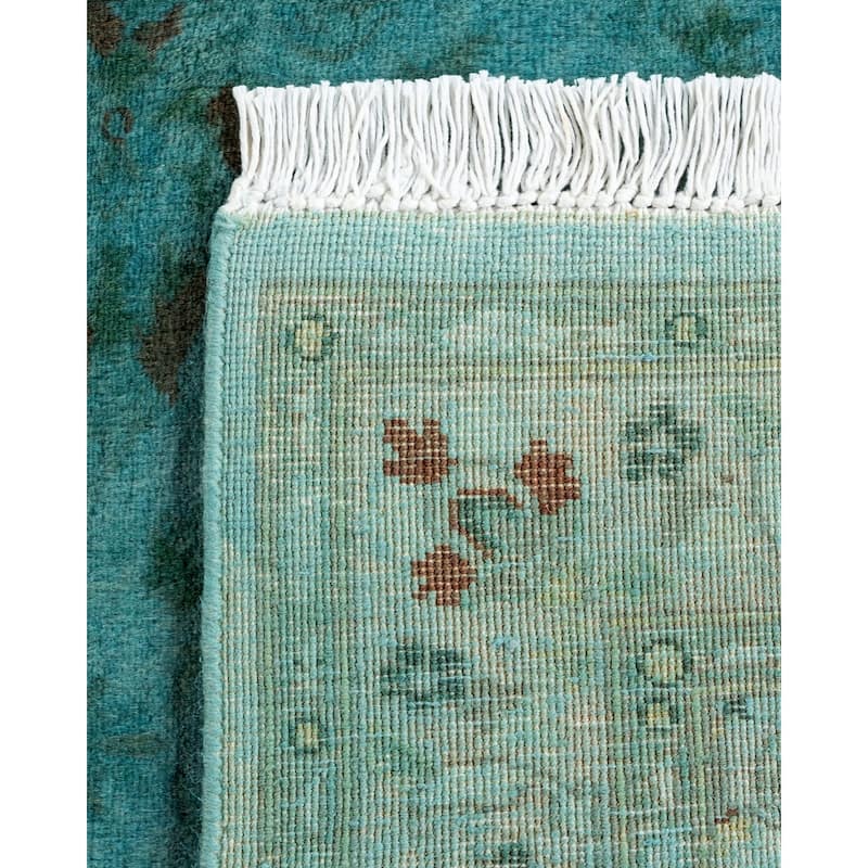 Overton Hand Knotted Wool Vintage Inspired Modern Contemporary Overdyed Blue Runner Rug - 2' 8" x 10' 3"