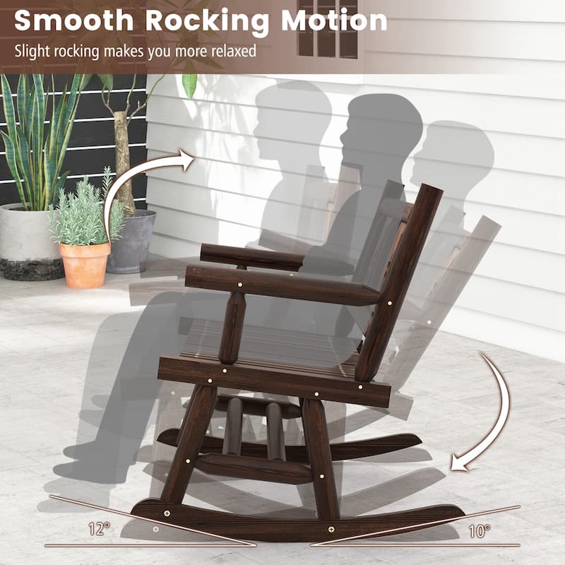Costway 2 PCS Patio Rocking Bench Carbonized Wood Double Rocker Chair - See Details
