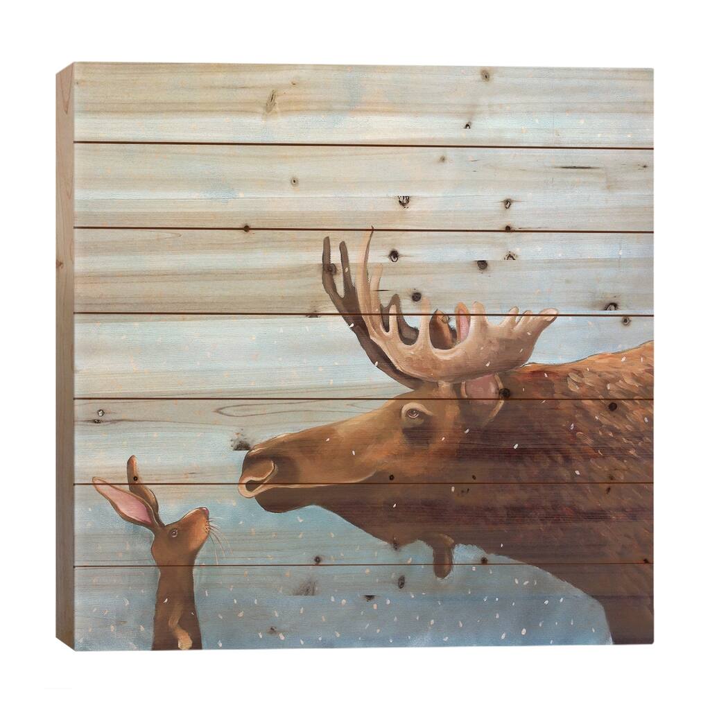 Moose and Rabbit Print On Wood by Lucia Stewart - Multi-Color