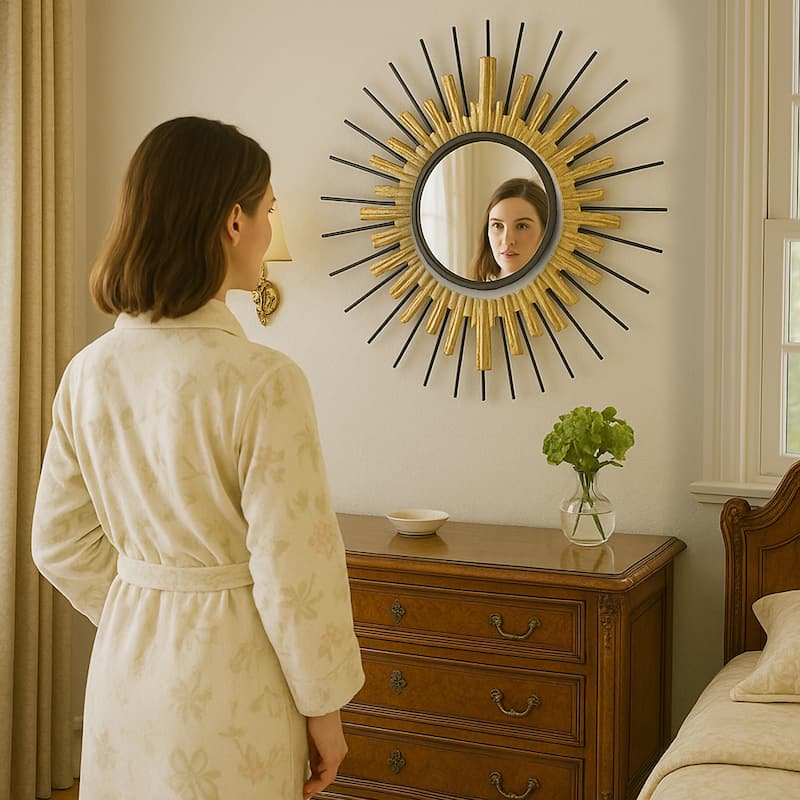 Gold Sunburst Round Mirror Wall Art Oversized Accent Decor 32"